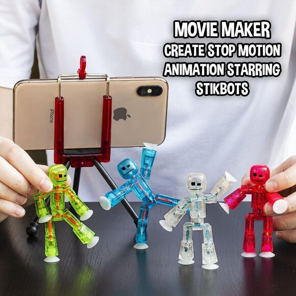 Set of 8 Clear Collectable Action Figures and Mobile Phone Tripod, Create Stop M - Picture 5 of 6